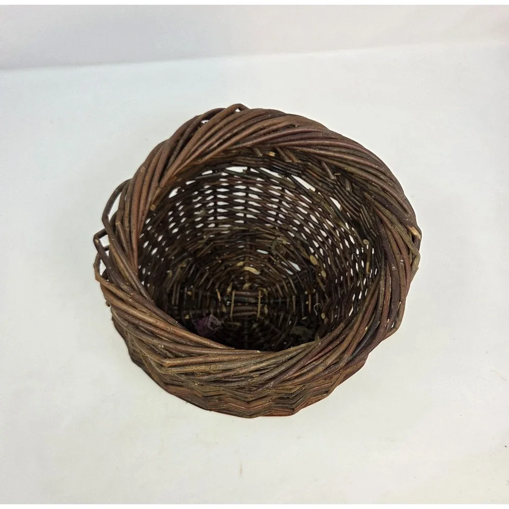 Rustic Primitive Handwoven Willow Twig Basket Rope Rim Farmhouse Decor 8in